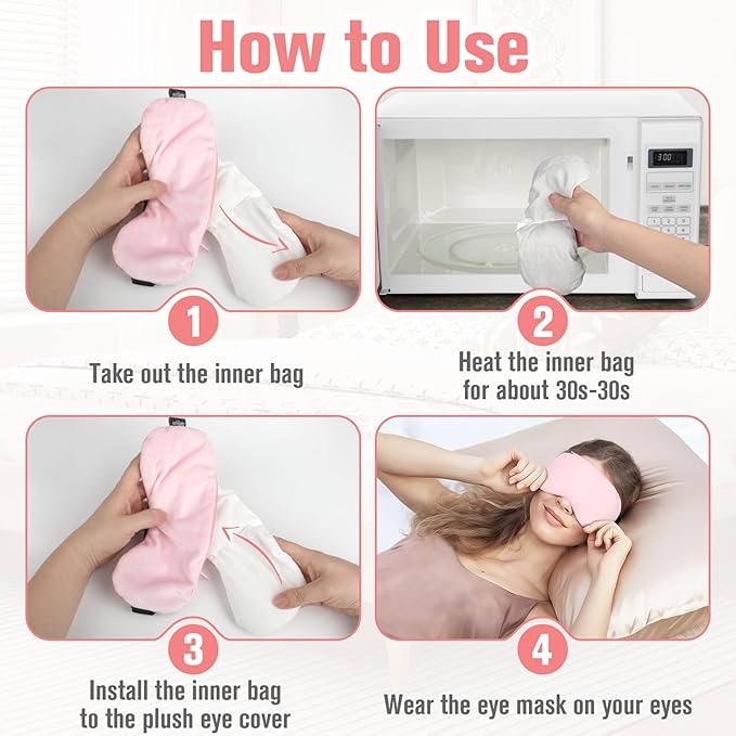 BeHoomi Heated Eye Mask, Weighted Sleep Mask Warm Compress for Eyes, Cooling Eye Mask for Sleeping, Reusable Eye Masks for Home, Office, Hot and Cold for Eye Relaxation, Gifts for Women (Pink)