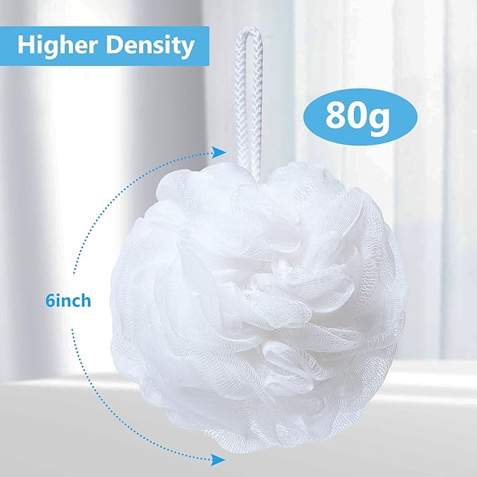 VANZAVANZU Bath Loofah Large 80g Shower Sponge Body Scrubber Mesh Pouf for Men and Women, Set of 4 (Black + White)
