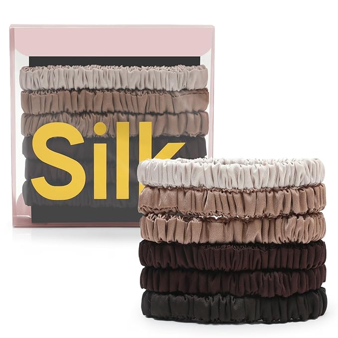 6Pcs Silk Hair Ties Small 22 Momme 100% Pure Mulberry Silk Scrunchies for Women Girls Thin Skinny Hair Sleep Scrunchies No Damage(Color 03)