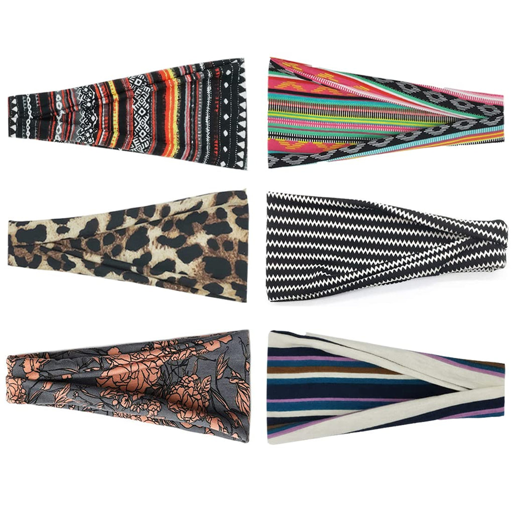 YONUF Boho Headbands For Women Fashion Wide Headband Yoga Workout Head Bands Hair Accessories Band 6 Pack