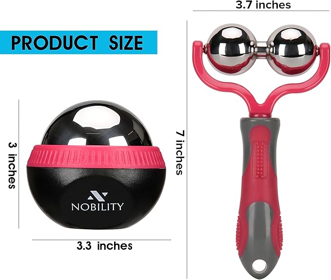 Nobility Massage Ball Roller– Ice Cold and Hot for Deep Tissue and Sore Muscle Relief of Stiffness and Stress, Body, Neck, Back, Foot, Plantar Double Pink