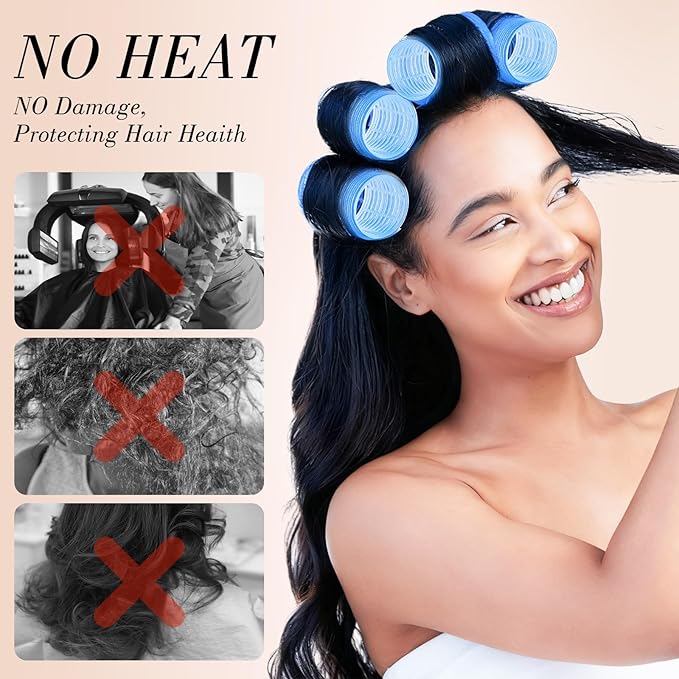 obeoby 4 Sizes Hair Rollers Curlers Set with Clips for Women Girls, Blue