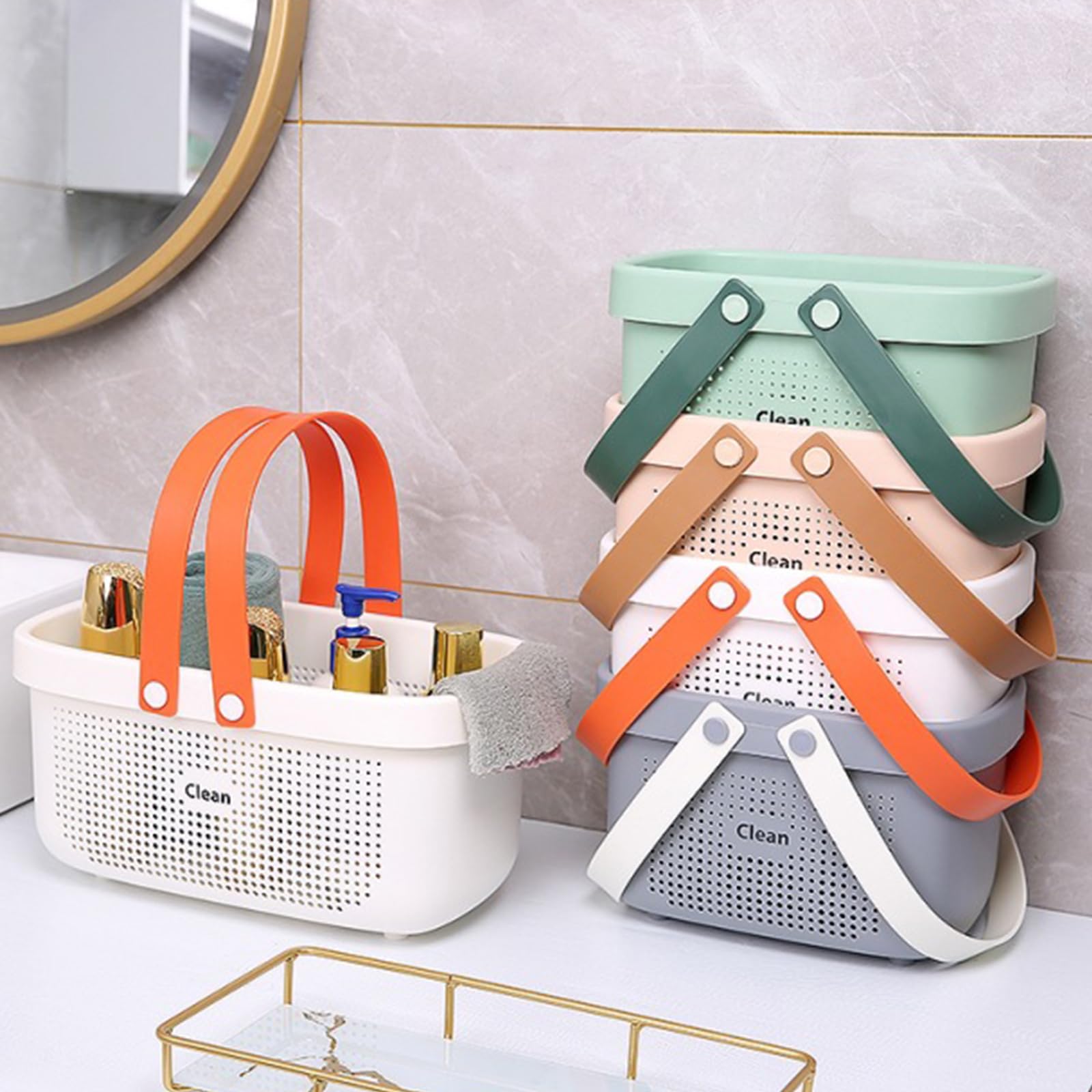 Portable Shower Caddy Basket with Handle Plastic Storage Basket Small White