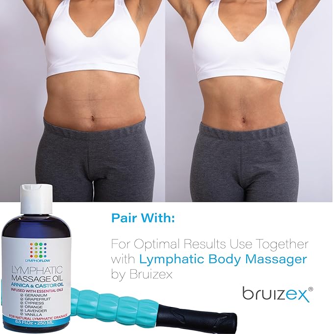 Bruizex Lymphatic Drainage Massage Oil with Arnica & Cold Pressed Castor Oil- Lightweight Non-Greasy Body Massage Oil for Daily Lymphatic Massage, Aftercare Routine, Post Surgery, BBL, Lipo - 8.5 Oz