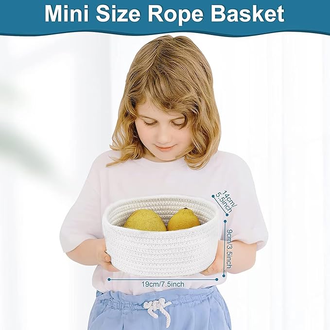 【2 Pack】 ABenkle Small Storage Baskets, Natural Cotton Rope Woven Baskets for Organizing, Tiny Oval Storage Easter Baskets, Small Basket, Cat Dog Toy Baskets, Bathroom Organization Bin