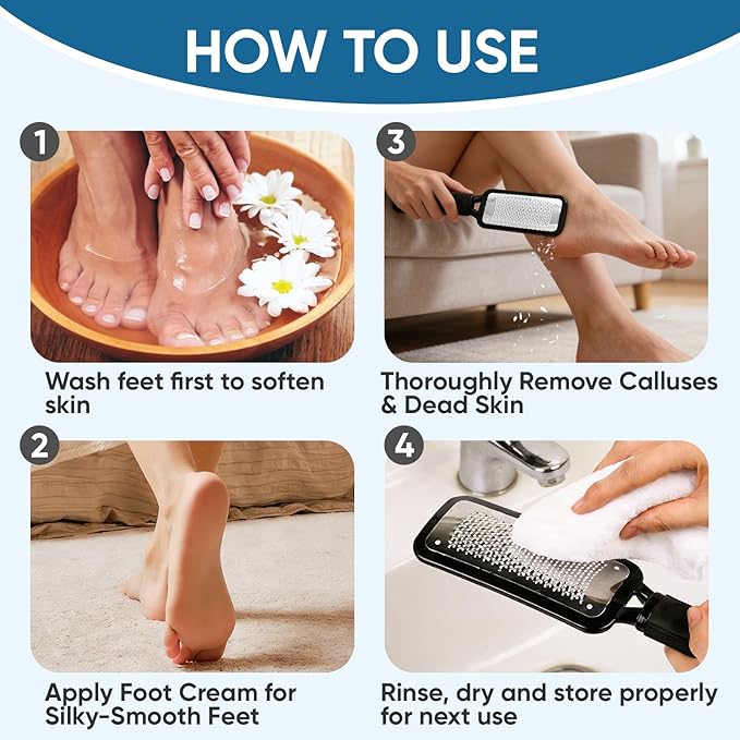 Foot File Callus Remover, Large Stainless Steel Foot Rasp, Heavy Duty Foot Scraper for Dead Skin and Hard Heels, Waterproof Pedicure Tools for at Home Foot Care