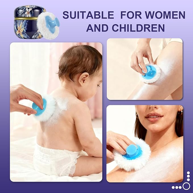 SHIMIDO Body Powder Puff and Container, 3.15" Portable Empty Body Powder Container for Baby Women's Loose Dusting Powder, Powder Case Box with Lids for Bath, Travel and Home Use (Dark Night)