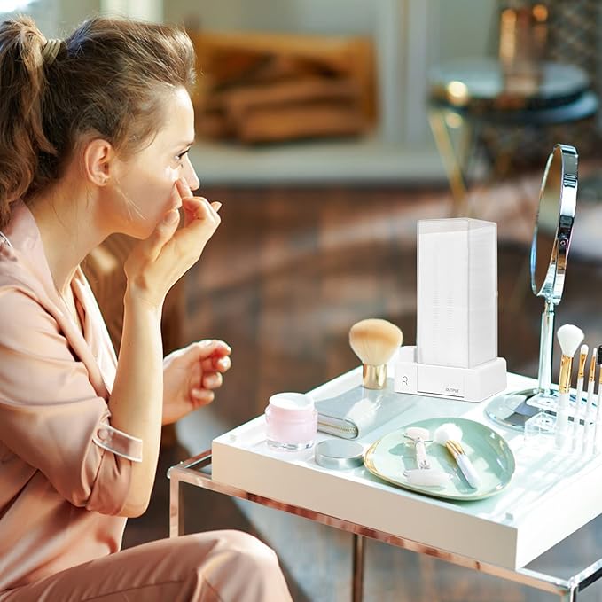 Aukiron Automatic Cotton Pad Holder, Square Press Out Cosmetic Cotton Makeup Removers Pad Holder, Makeup Organizer Container Dispenser Storage Display Rack (White)