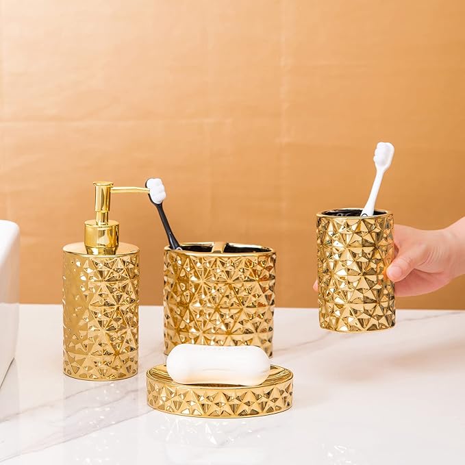 Goldenr Ceramic Bathroom Accessories Set Complete, Modern Decor,4PCS