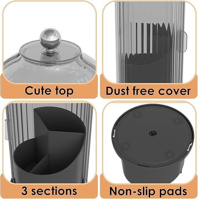 Zufudo Toothbrush and Toothpaste Holders with Cover, Grey Black