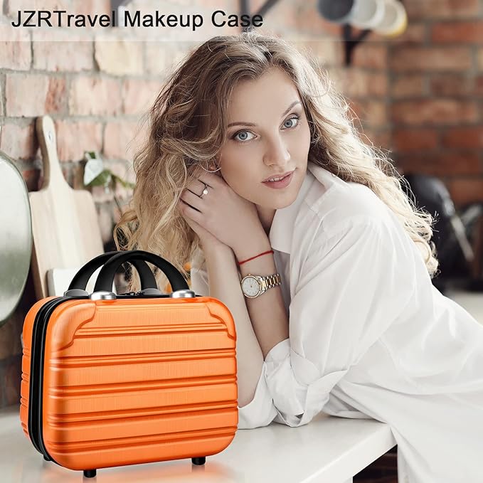 14 Inch Makeup Train Case PC ABS Hard Shell Cosmetic Organizer Portable Toiletry Bag Travel Vanity Case Small Suitcase Makeup Box for Women Outside Activity With Back Strap