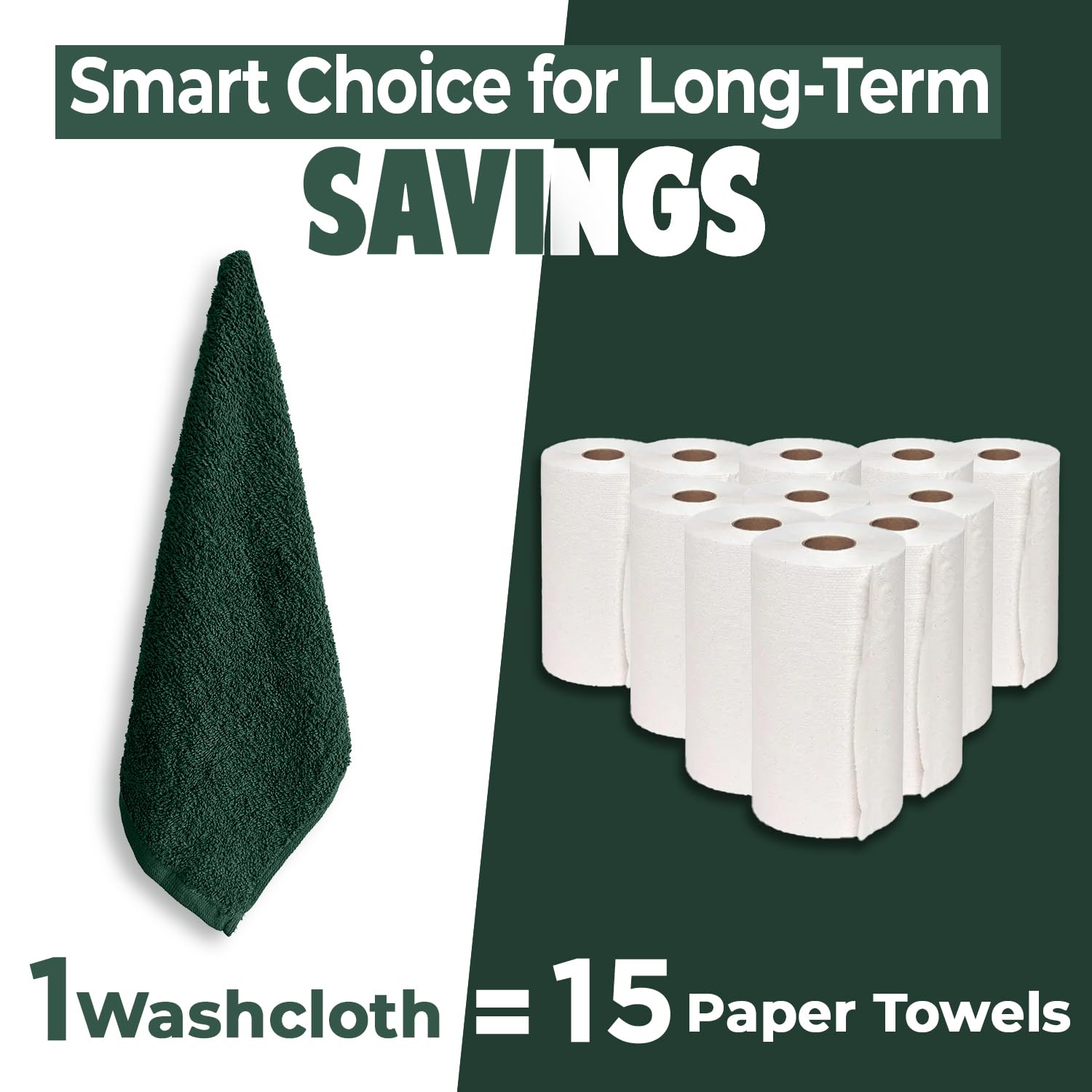 DAN RIVER 24 Pack Cotton Wash Cloths Set for Showering [12x12] Huntergreen