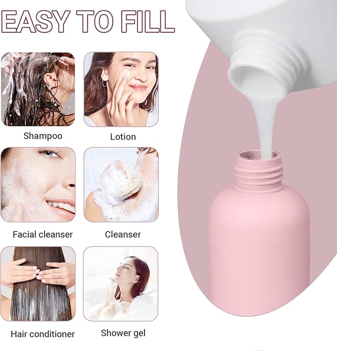 UMETASS Travel Shampoo Bottle, Empty Plastic Squeeze Bottles 10oz with Flip Cap, Lotion Container for Toiletries Travel Size Shampoo and Conditioner (3 pack pink)