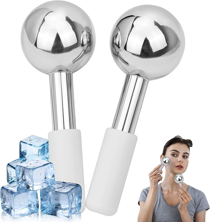 LazyGa Ice Globes for Face & Eyes - Unbreakless Stainless Steel Cryo Sticks Facial Massage Tools Cold Therapy Cooling Globes to Reduce Puffiness, Wrinkles, Dark Circles Spa & Esthetician Supplies