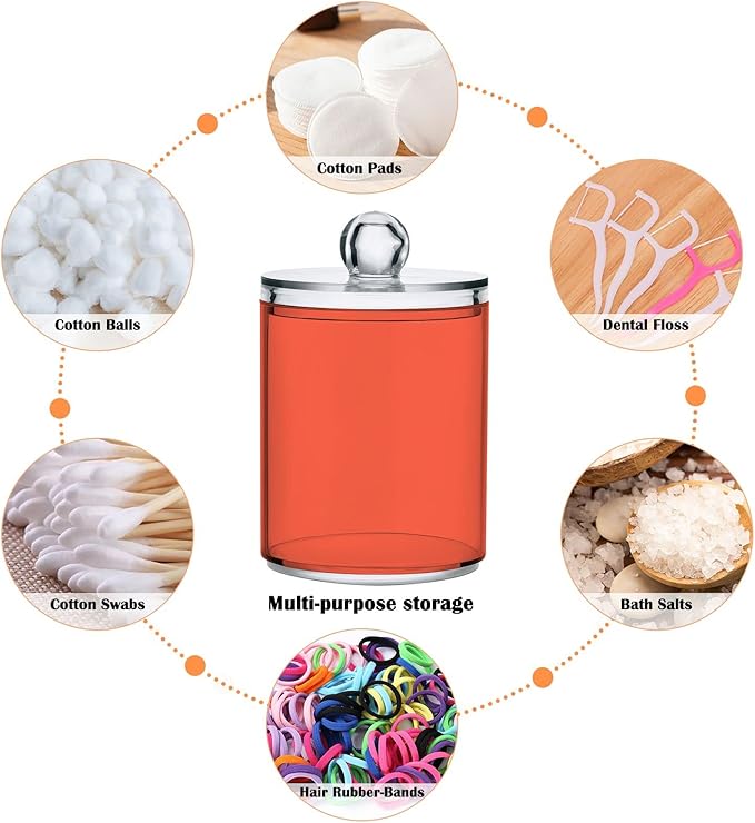 Tomato Red Qtip Holder Organizer Dispenser Cotton Swabs Cans Plastic Jars with Lid Set 2 Pack Bathroom Storage Canister for Cotton Ball Floss Cotton Pads