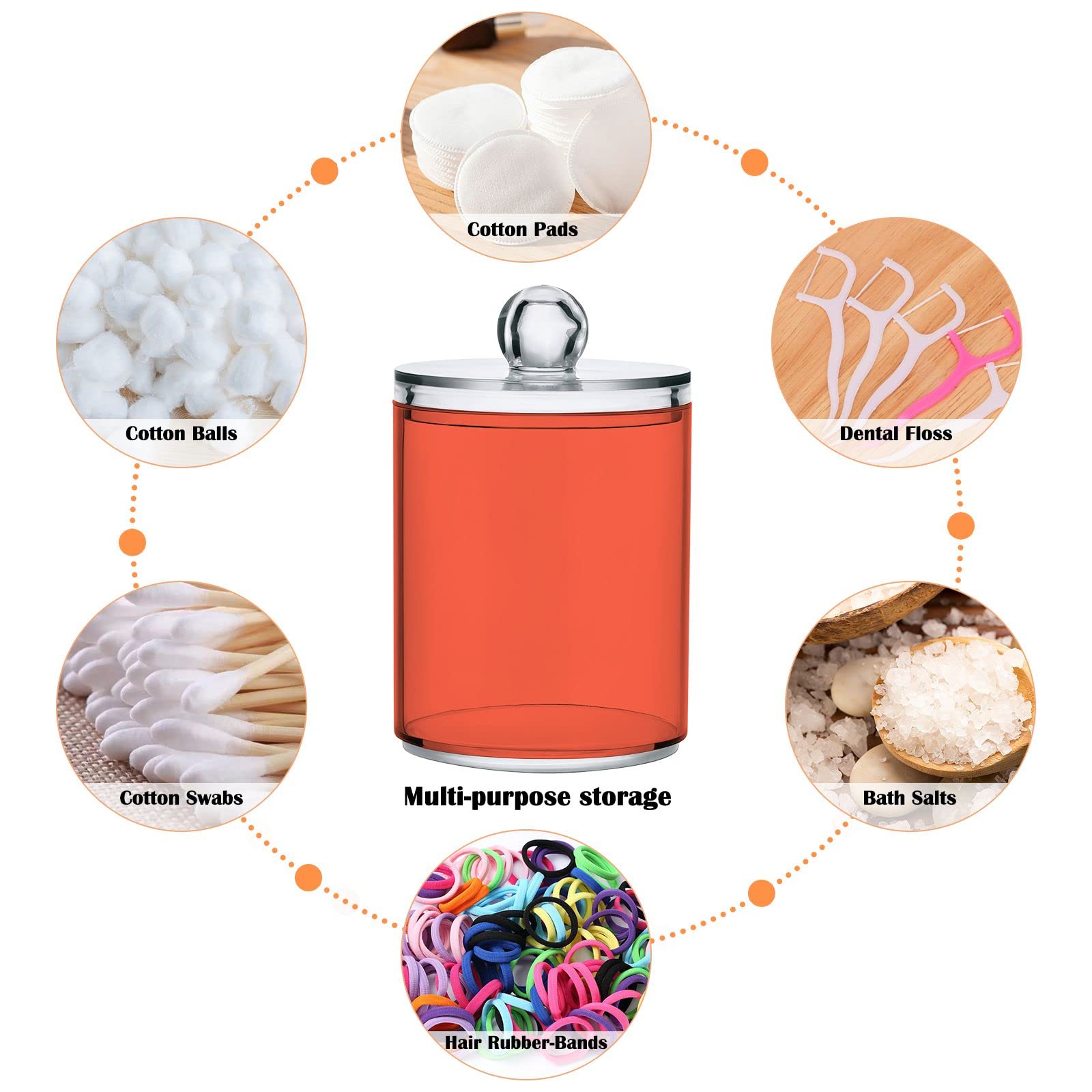 SHJI Tomato Red Qtip Holder Organizer Dispenser Cotton Swabs Cans Plastic Jars with Lid Set 2 Pack Bathroom Storage Canister for Cotton Ball Floss Cotton Pads