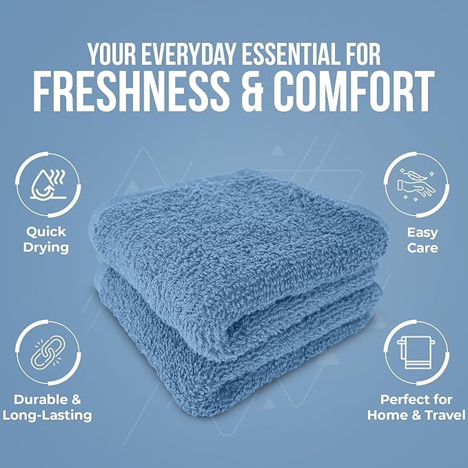 DAN RIVER 12 Pack Wash Cloths for Showering [12x12] - 100% Cotton Washcloths Premium Quality Flannel Face Cloths for Bathroom, Highly Absorbent and Soft Feel Wash Clothes, Assortment 1