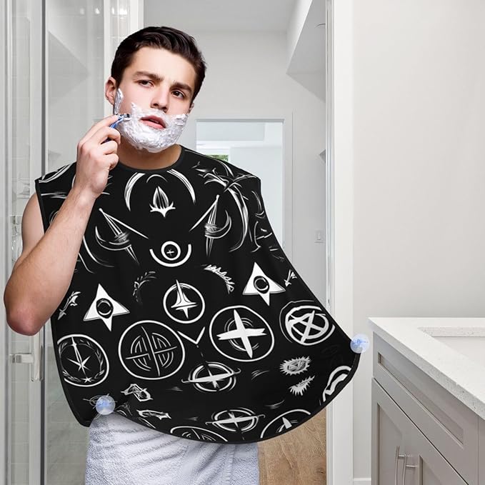 NOUZU Supernatural Symbols Black Print Beard Bib Apron For Men, Beard Hair Catcher For Men Shaving Trimming,Beard Cape Cloth