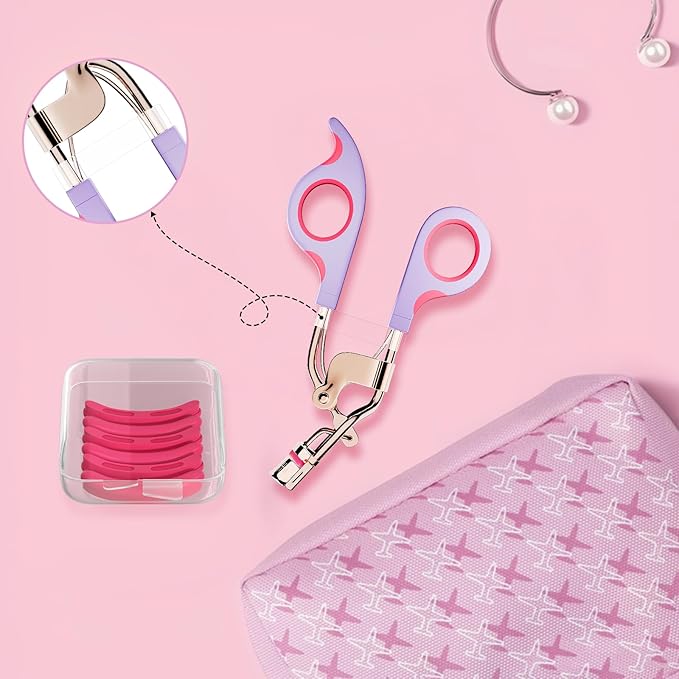 Eye Lash Curler with 6 Replacement Pads, Whalrace Eyelash Curlers Superior Curling Effect, Beautiful and Easy to Identify, Valentine's Day Gift for Her, Beauty Enthusiasts -Rose Gold Purple Red