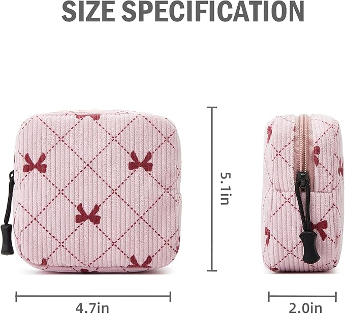 ZOEMTIU Small Makeup Bag for Purse,Mini Cosmetics Bag cute Zipper corduroy Cosmetic Pouch Storage Pouch Travel Toiletry Organizer for Women Girls(Bowknot Pink)