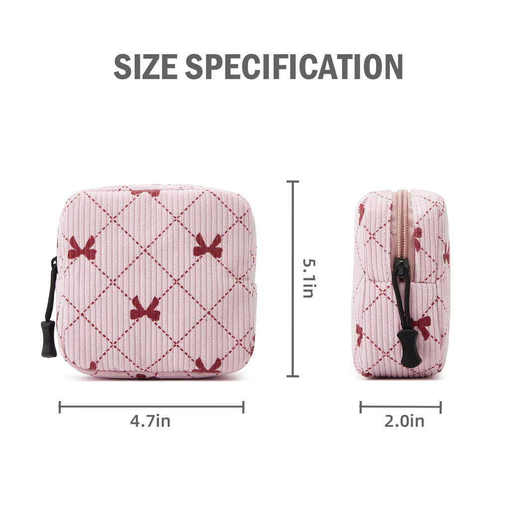 ZOEMTIU Small Makeup Bag for Purse,Mini Cosmetics Bag cute Zipper corduroy Cosmetic Pouch Storage Pouch Travel Toiletry Organizer for Women Girls(Bowknot Pink)