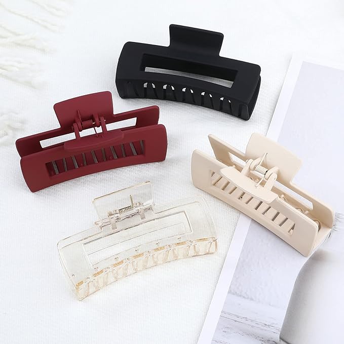 Sisiaipu 4.1 Inch Large Hair Accessories - 12 Pcs Big Square Jaw Clips for Thick Hair, Jumbo Bulk Clips for Women and Girls