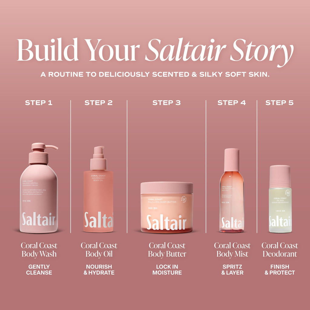Saltair Multi-Lipid Body Butter – Hydrating 24-Hour Moisture – Body Cream for Soft Skin & Barrier Support – Ceramides, Coconut Oil & Shea Butter for Dry Skin Care – Coral Coast, 10oz