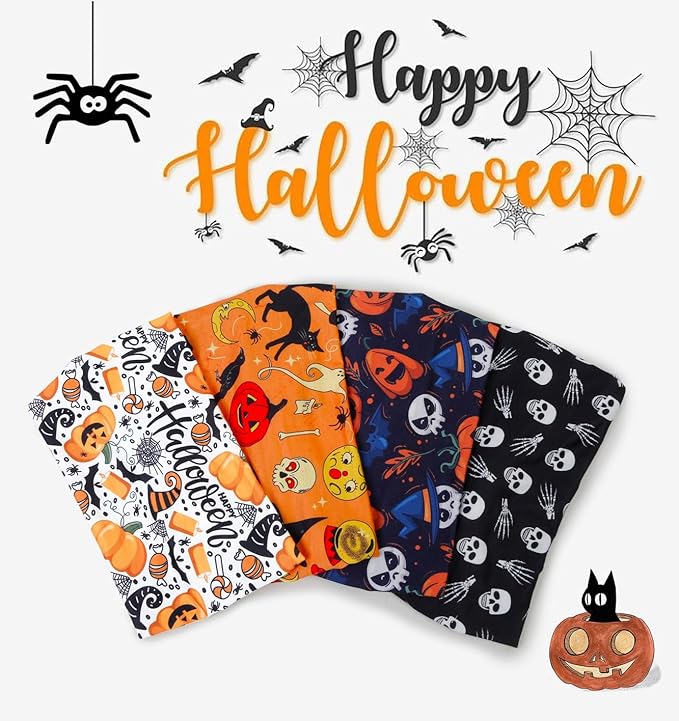 Huachi Halloween Headbands for Women Cute Knotted Head Bands Girls Hair Accessories Devil Pumpkin Skull Hairbands Fashion Fall Costume Hairwear Holiday Gifts (Pack of 4)