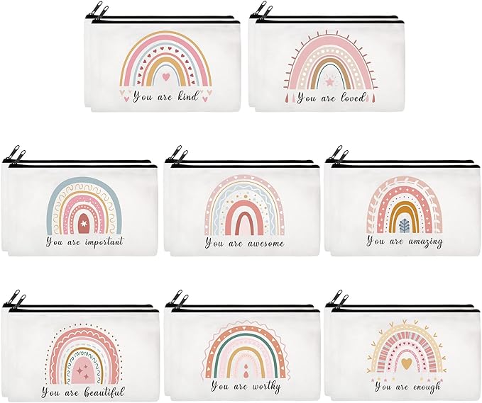 Yahenda 16 Pcs Graduation Canvas Makeup Bags Bulk for Women Appreciation Inspirational Gifts Cosmetic Zipper Pencil Pouch Travel Toiletry Bag for Teacher Birthday Mother's Day(Rainbow)