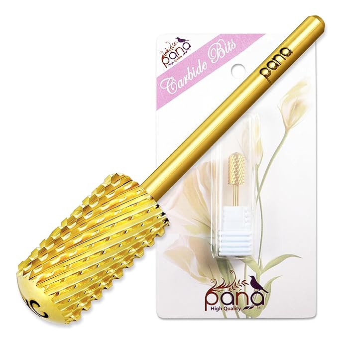 PANA 3/32" Large Barrel Smooth Top Gold Carbide Nail Drill Bit for Manicure, Pedicure and Acrylics (Grit: Extra Coarse - XC, 1pc)