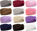 Stretchy Wide Headbands for Women - 12 Pcs Non Slip, Absorbed Sport Headband Soft Twist Knotted Headbands for Daily Life Yoga Workout (12 Color1)