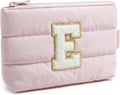 BAGSMART Personalized Makeup Bag with Initial, Pink Small Cosmetic Travel Organizer, Water-Resistant Pouch for Women & Teens for Bridesmaid Graduation (Initial-E, Small)