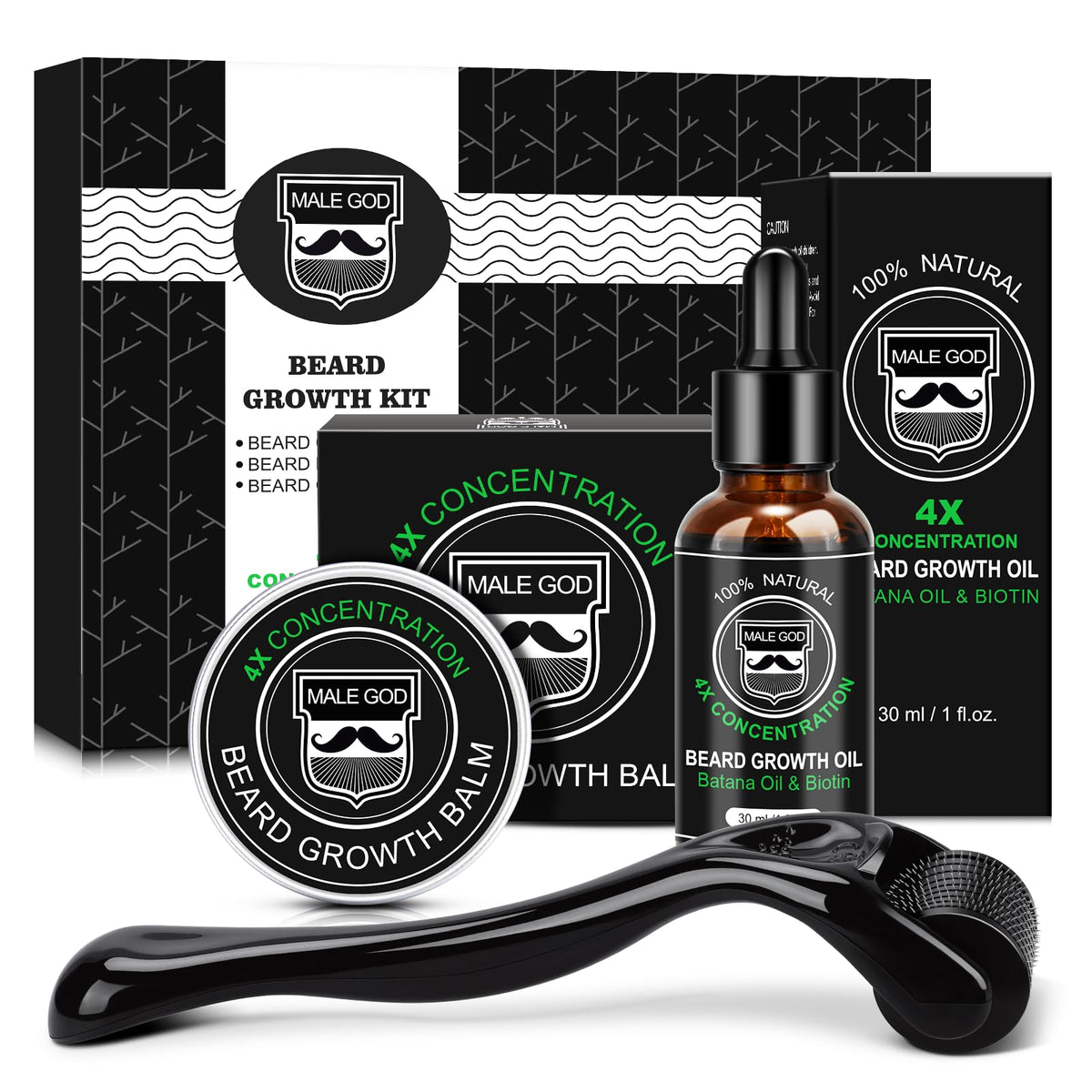 Beard Kit for Men's Grooming & Care w/Oil Balm Comb Brush Ebook Storage Bag