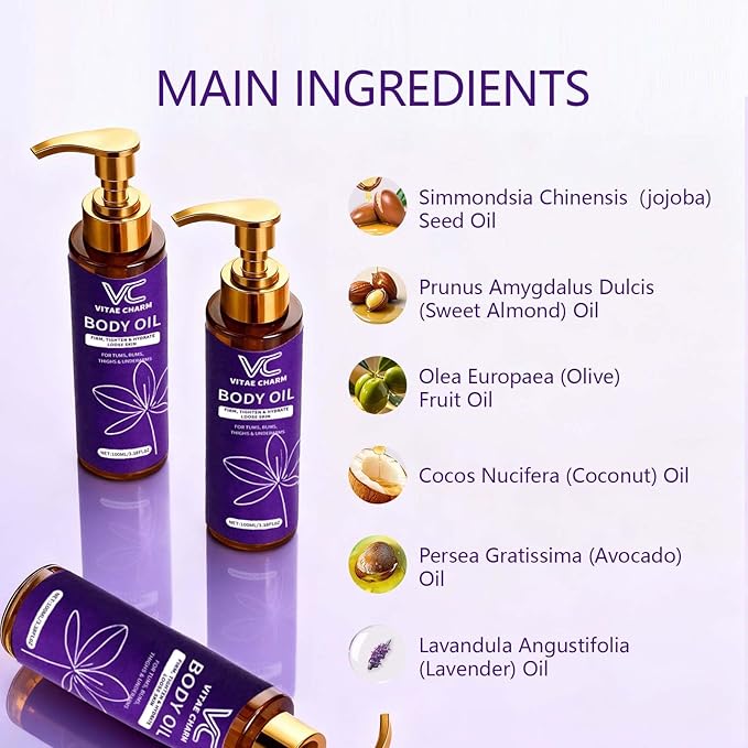 LJOQM Body Firming Oil for Crepey Skin Repair, Luxury Cold-Pressed Body Oil for Skin Tightening & Deep Hydration, Blend of Jojoba, Almond & Coconut Oil for Smooth Skin, 3.4 fl oz