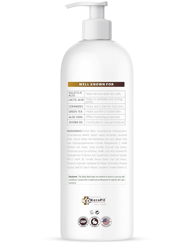 KERAPIL Exfoliating Body Wash, Coconut and Vanilla, 16 fl oz