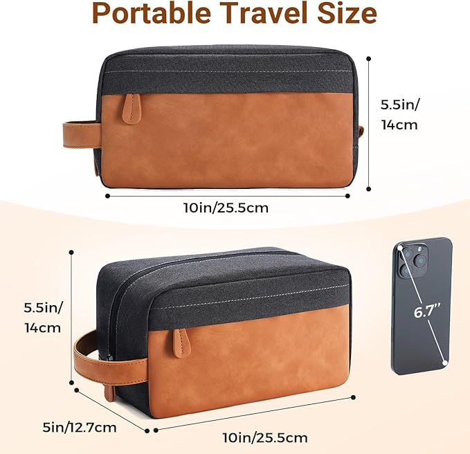 Elviros Hanging Travel Toiletry Bag Gift for Men，Mens Toiletries Bag Gifts Set Shaving Dopp Kit Water-resistant Bathroom Toiletries Organizer PU Leather Cosmetic Bags 2 Pack
