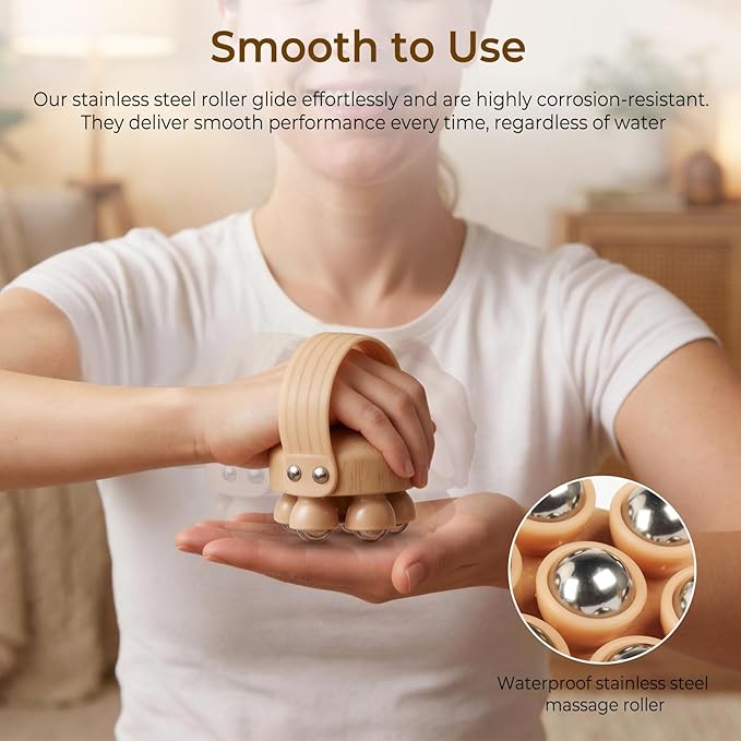 CJZMBSTY 2 Pack Wooden Handheld Lymphatic Massager with Multi Ball and Finger Ball Rollers, Featuring Smooth 304 Stainless Steel Balls for Body Contouring, Cellulite, Circulation and Muscle Relief