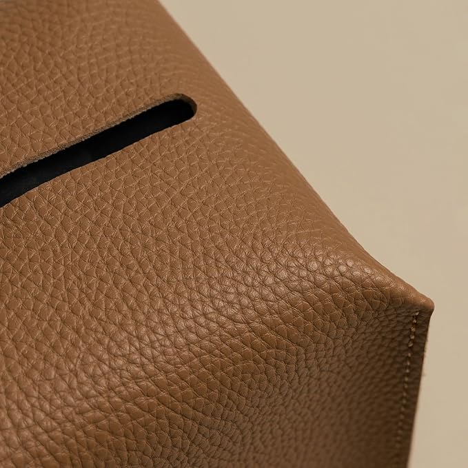 OLETHA Square Tissue Box Cover - Aesthetic Desk Decor for Room, Home & Office - Tissues Cube Boxes Holder - Pale Brown, Set of 2