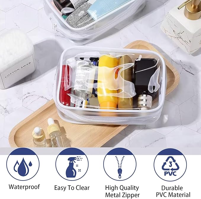YOQIVEXU 12 Pieces Clear Cosmetics Bag, Clear Zippered Cosmetic Makeup Pouch, TSA Approved Toiletry Bag for Travel, Waterproof Vinyl Plastic Organizer Case for Vacation Bathroom (White Medium)