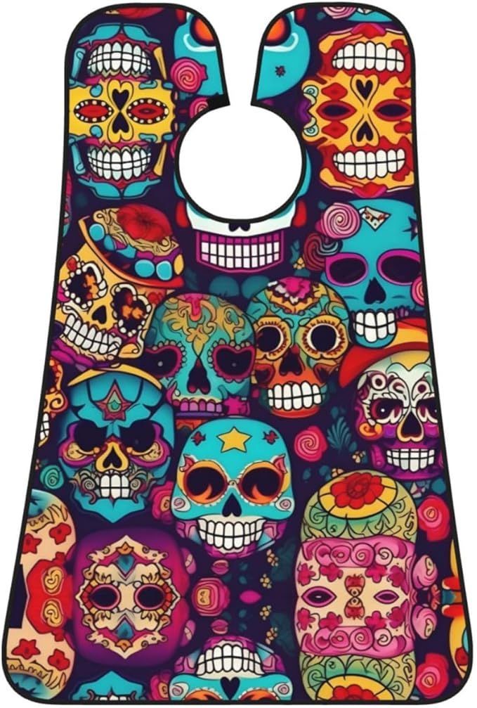 NOUZU Sugar Skulls Print Beard Bib Apron For Men, Beard Hair Catcher For Men Shaving Trimming,Beard Cape Cloth, Black