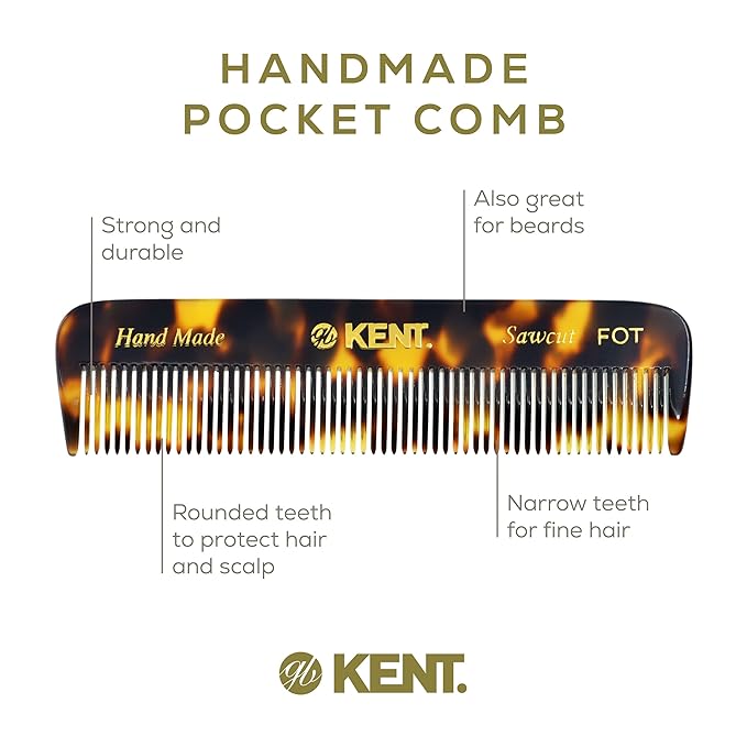 Kent 81T FOT Tokyo Yellow Beard Pocket Comb Set for Men - Beard Kit for Travel and Home, Mustache Comb for Men, Mini Comb Beard Combs for Mens Grooming, Sawcut Hand polished Made in England