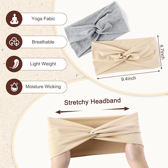 Stretchy Wide Headbands for Women - 6 Pcs Non Slip, Absorbed Sport Headband Soft Twist Knotted Headbands for Daily Life Yoga Workout (6 Color2) ﻿ ﻿ ﻿