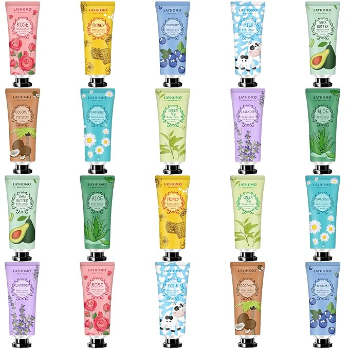 20 Pack Mini Body Lotion Gift Bulk for Dry Skin,Travel Size Small Body Cream With Shea Butter Natural Fragrance Moisturizing Body Lotion for Women Men,Easter Basket Stuffers for Her Thank You Gift