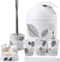 8 Piece Grey Bathroom Sets with Toothbrush Holder,Toothbrush Cup,Lotion Soap Dispenser,Soap Dish,Toilet Brush,Trash Can,Qtip Holder
