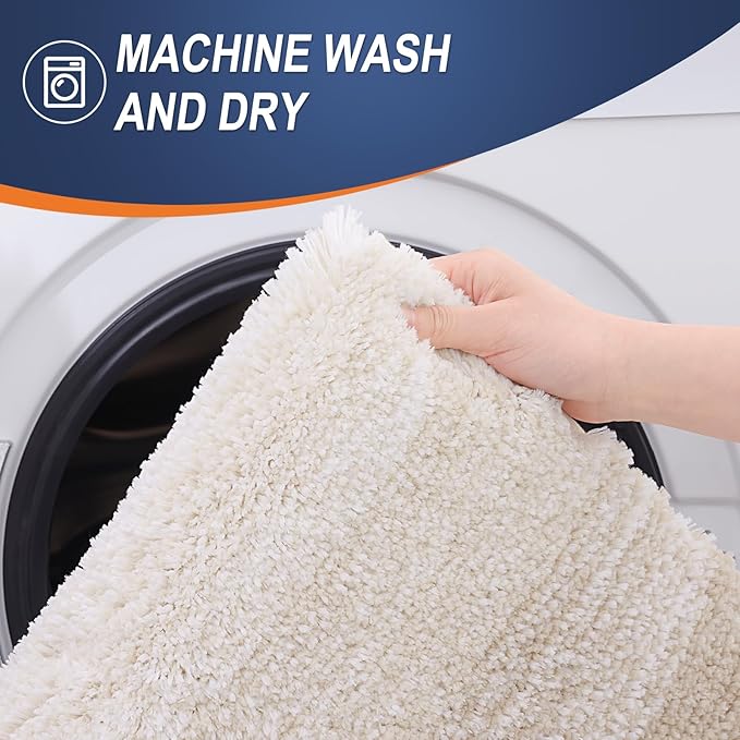 OLANLY Bathroom Rug Set 2 Piece, Soft Absorbent Microfiber Bath Rug Set, Non-Slip, Machine Wash Dry, Plush Shaggy Bath Mats for Bathroom (47"x20"+24"x16", Light Beige)