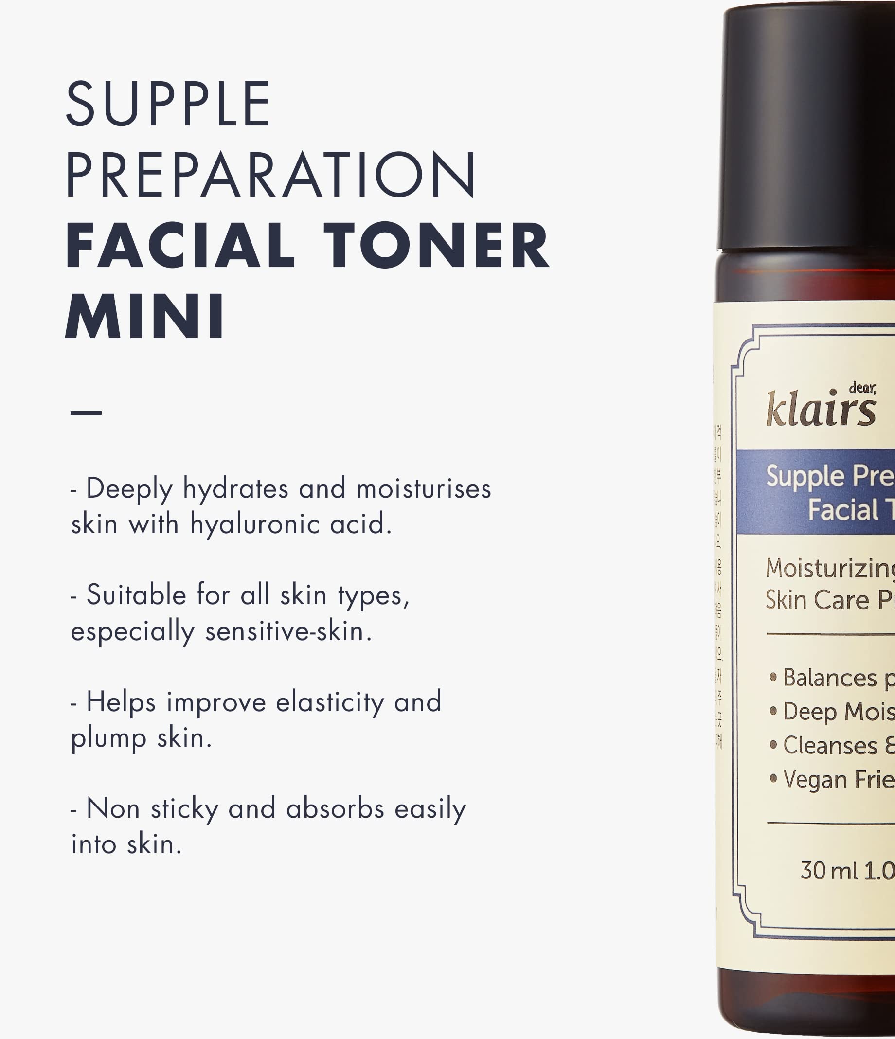 DearKlairs Supple Preparation Facial Toner, pH Balance, Moisturizer, Korean Skincare, Non-Sticky, for Sensitive Skin Face, K-Beauty, 1.01 Fl Oz