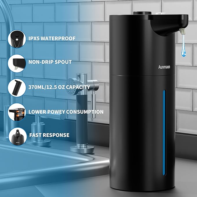 Aunmaon Automatic Soap Dispenser Touchless, 15-Level, Kitchen Bath Black