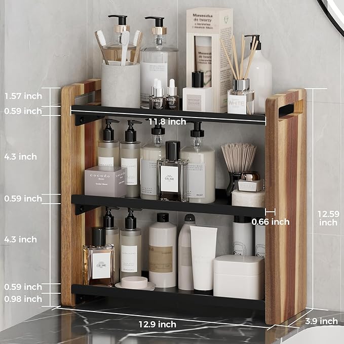 UJQSUN Bathroom Counter Organizer,Bathroom Counter Shelf,Bathroom Organizers,Organizers and Storage,Under Sink Organizer,Cologne Organizer For Men,Cologne Cabinet,Vanity Shelf(Acacia 3 Tier)
