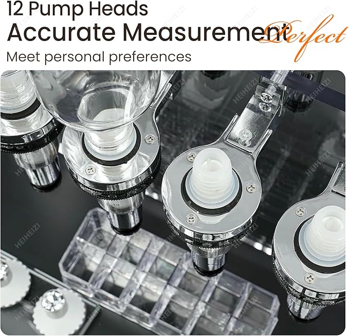 HEIHEIZI Manual Liquid Filling Machine Transfer Tools Kit 12 Bottles, Adjustable Perfume Dispenser Kit, with 12 Pump Heads & 12 Testing Cups, for Perfume Store Studio Salon Bar
