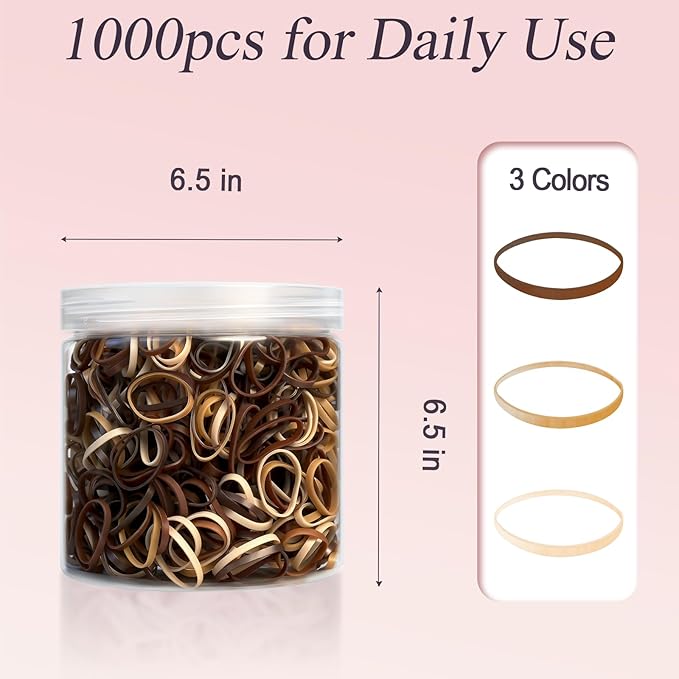 1000pcs Mini Hair Rubber Bands, Soft & Durable Plastic Elastic Hair Ties for Little Girls, Stretch Ponytail Ties for Kids Hairstyles and Braids